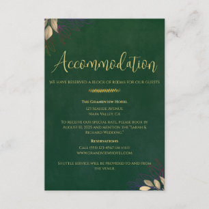 Emerald Green Velvet Wedding Accommodation Weekend Enclosure Card