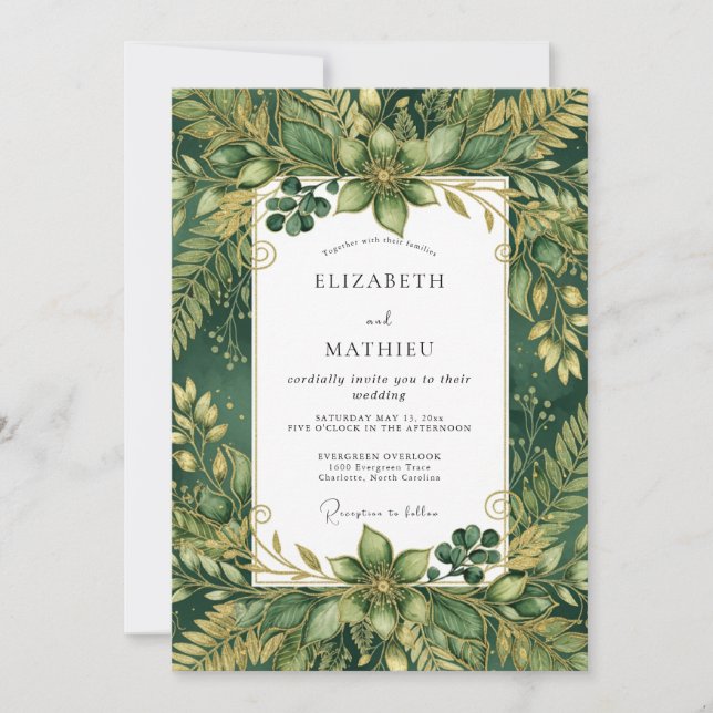 Emerald Green Verdant Forest Wedding Invitation (Front)