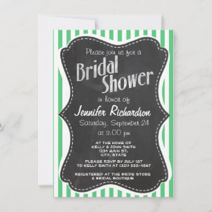 Emerald Green Vertical Stripes; Vintage Chalkboard Invitation