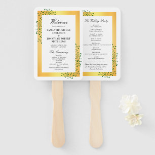 Emerald Green Vines Gold Elegant Wedding Program Hand Fan