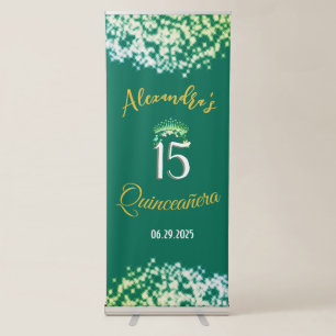 Emerald Green Vintage Boho Quinceañera Spanish Retractable Banner