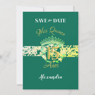 Emerald Green Vintage Boho Quinceañera Spanish  Save The Date