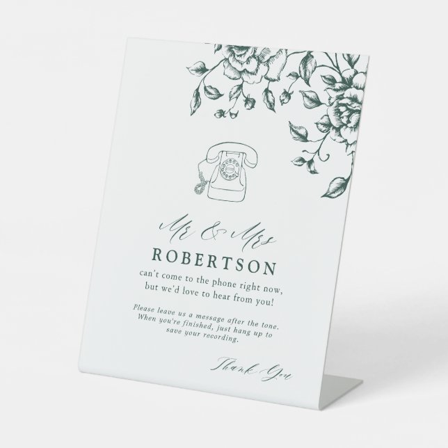 Emerald Green Vintage Botanical Audio Guestbook Pedestal Sign (Front)