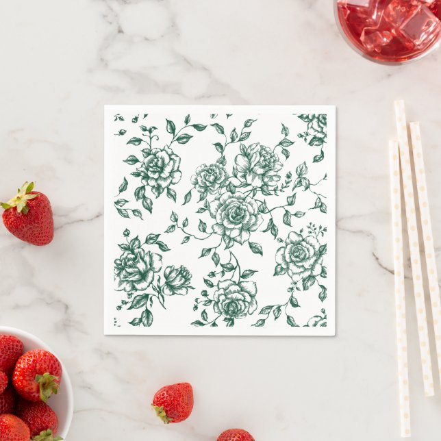 Emerald Green Vintage Botanical Floral Wedding Napkin (Insitu)