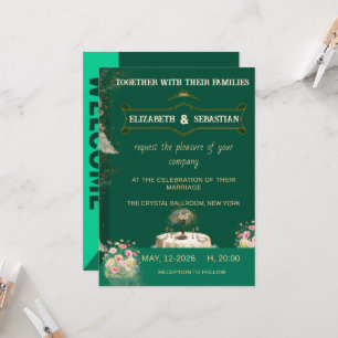 Emerald Green Vintage Floral Garden Wedding  Invitation