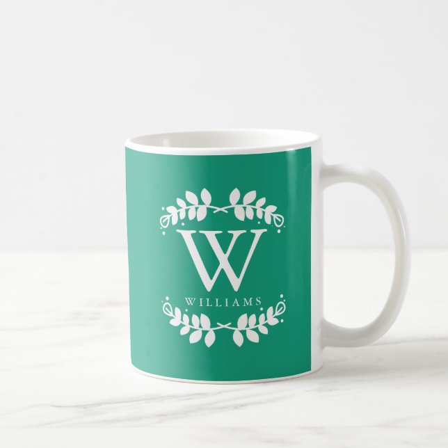 Emerald Green Vintage Monogram Coffee Mug (Right)