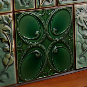 Emerald Green Wall Decor Art Nouveau Ceram Tile