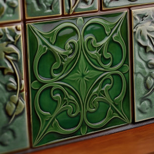Emerald Green Wall Decor Art Nouveau Ceram Tile