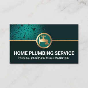 Emerald Green Water Drop Copper Faucet Plumbing Business Card