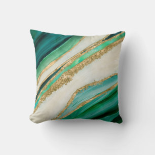Emerald green watercolor and gold cushion