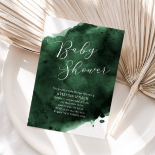 Emerald Green Watercolor Baby Shower Invitation