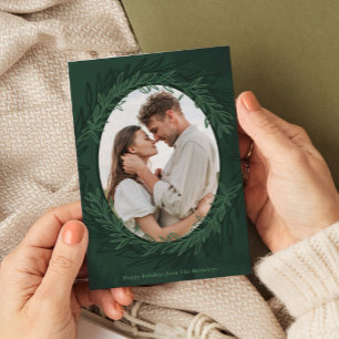 Emerald Green Watercolor Botanical Photo Holiday Card