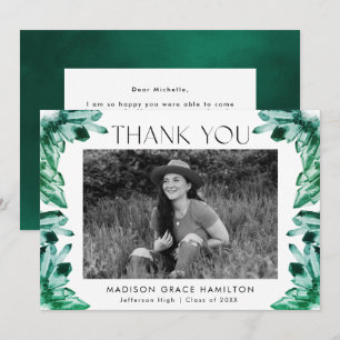Emerald Green Watercolor Crystals Photo Graduation Thank You Card