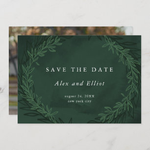 Emerald Green Watercolor Dramatic Save the Date Invitation