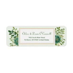 Emerald Green Watercolor Gold Frame Return Address