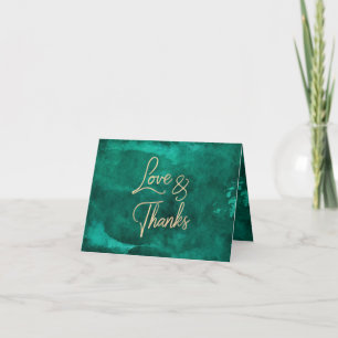 Emerald Green Watercolor & Gold Wedding Thank You