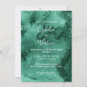 Emerald Green Watercolor Modern Elegant Wedding Invitation