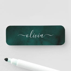 Emerald Green Watercolor Monogram Name Tag