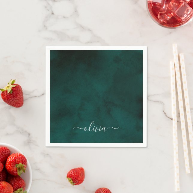 Emerald Green Watercolor Monogram Napkin (Insitu)