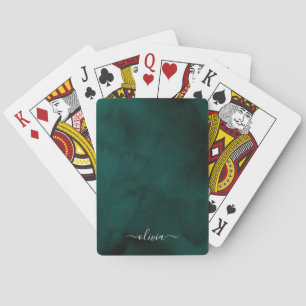 Emerald Green Watercolor Monogram Playing Cards