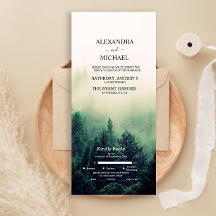 Emerald Green Watercolor Pine Tree Wedding All In One Invitation
