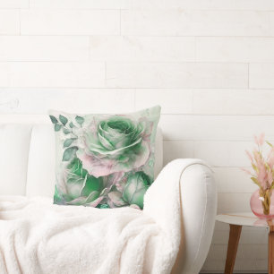 Emerald Green Watercolor Rose Enlarged Cushion