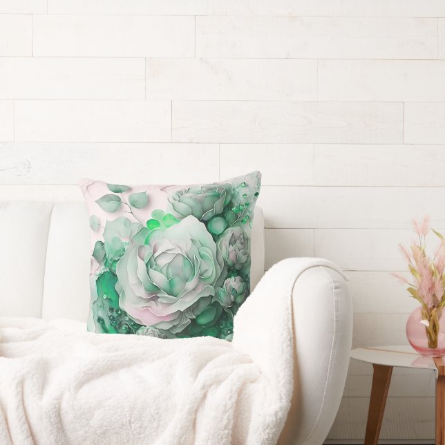Emerald Green Watercolor Rose Enlarged Cushion (Couch)