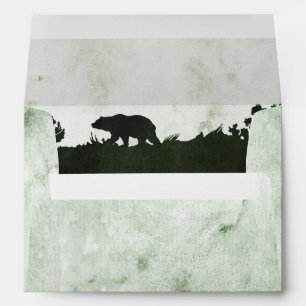 Emerald Green Watercolor Wash Bear Silhouette Envelope