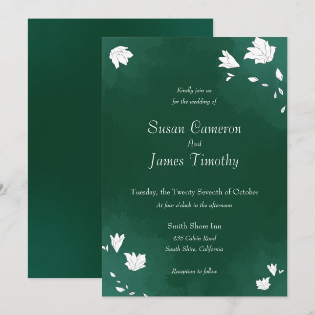 Emerald green watercolor Wedding Invitation (Front/Back)