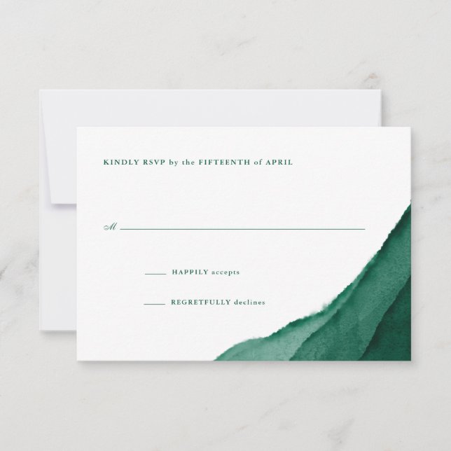 Emerald Green Watercolor Wedding RSVP (Front)
