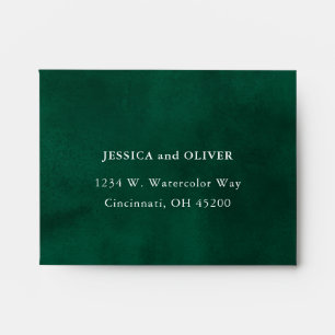 Emerald Green Watercolor Wedding RSVP Envelope