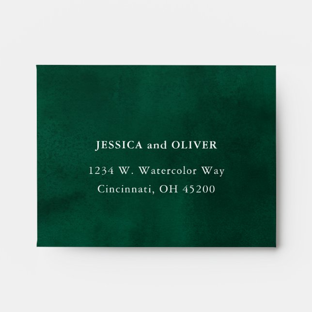Emerald Green Watercolor Wedding RSVP Envelope (Front)