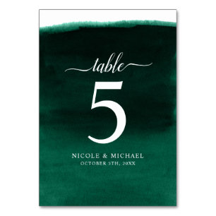 Emerald Green Watercolor Wedding Table Number