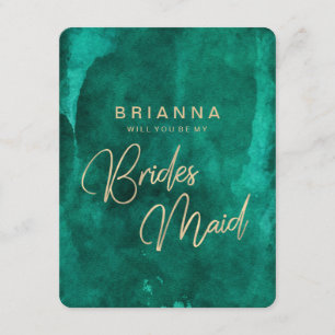 Emerald Green Watercolor Will You Be My Bridesmaid Invitation