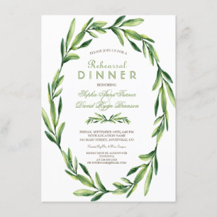 Emerald Green Watercolor Wreath Rehearsal Dinner Invitation
