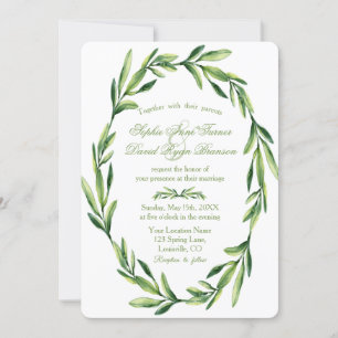Emerald Green Watercolor Wreath Wedding Invitation