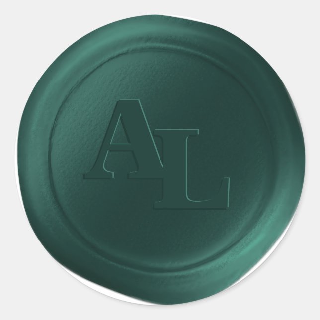 Emerald Green Wax Seal Monogram Wedding Stickers (Front)