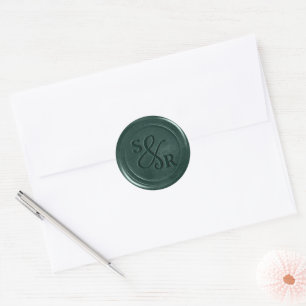 Emerald green wax sticker with initials 