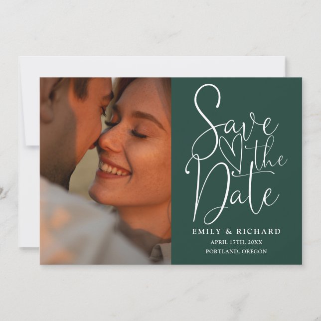 Emerald Green Wedding 2 Photo QR Code Script Save The Date (Front)