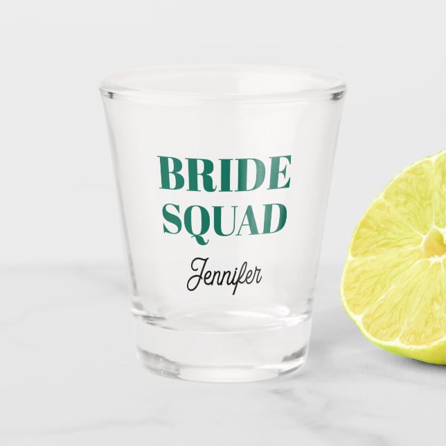 Emerald Green Wedding Bride Squad Personalized Shot Glass (Front)
