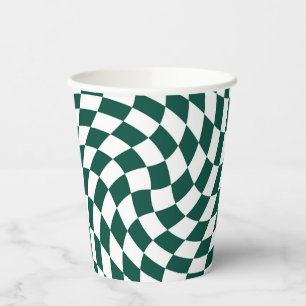 Emerald Green Wedding Collection Check Chequered  Paper Cups