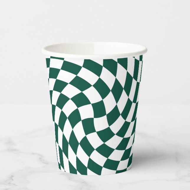 Emerald Green Wedding Collection Check Chequered  Paper Cups (Left)