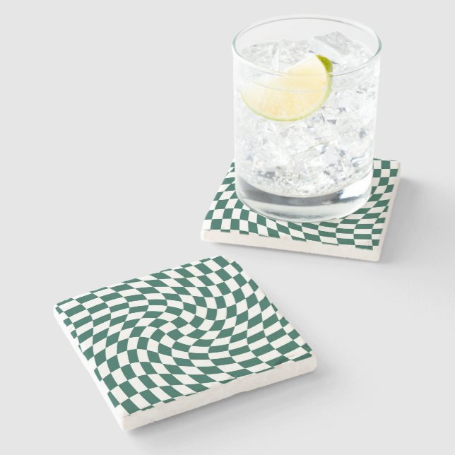 Emerald Green Wedding Collection Check Chequered  Stone Coaster (Side)