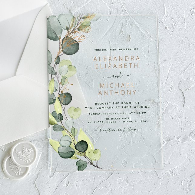 Emerald Green Wedding Eucalyptus Greenery Elegant Acrylic Invitations (Creator Uploaded)