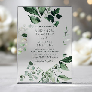 Emerald Green Wedding Eucalyptus Greenery Elegant Acrylic Invitations