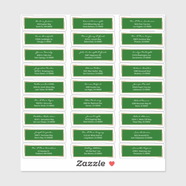  Emerald Green Wedding Guests pre printed Address  (Sheet)