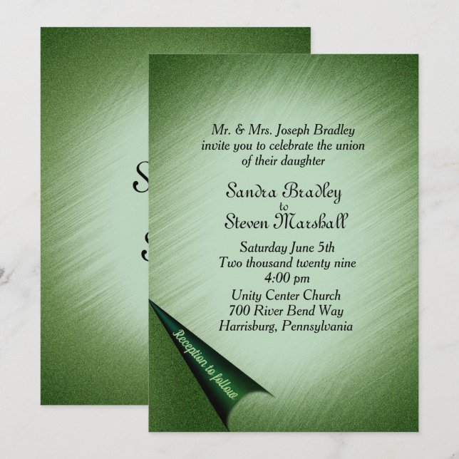 Emerald Green Wedding Invitation (Front/Back)
