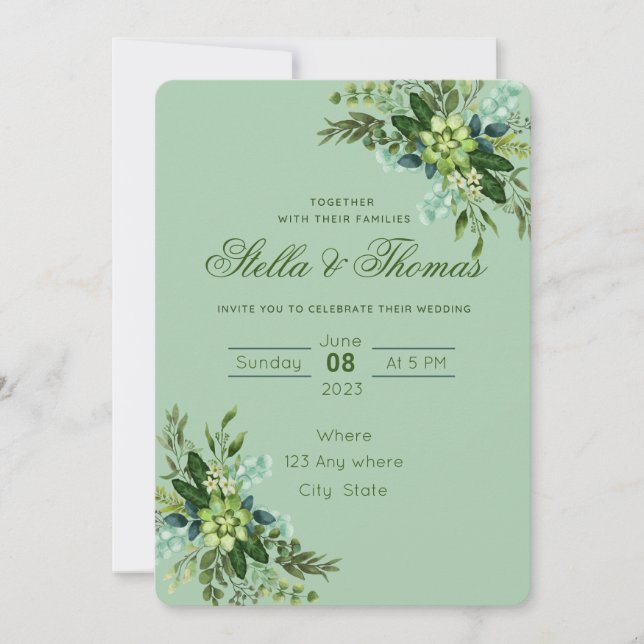 Emerald Green Wedding Invitation Announcement (Front)
