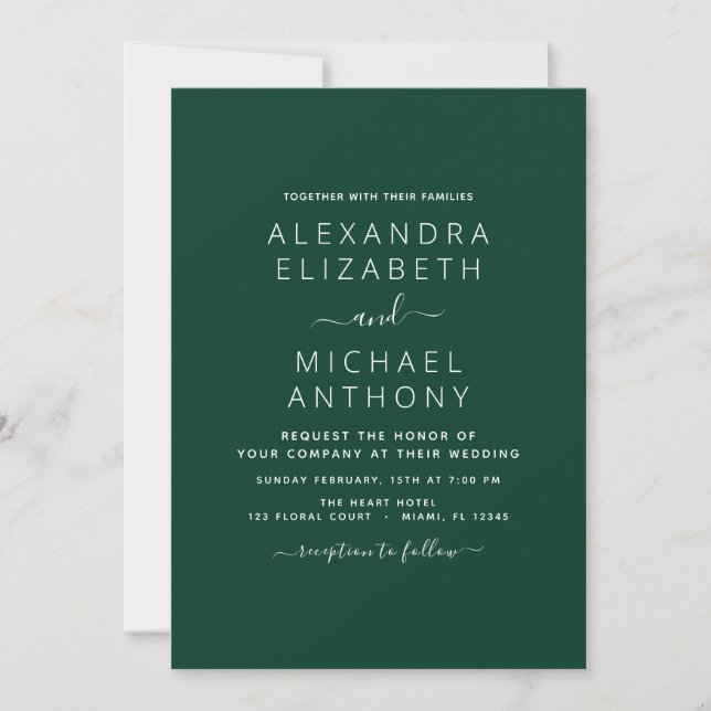 Emerald Green Wedding Modern Typography Invitation (Front)