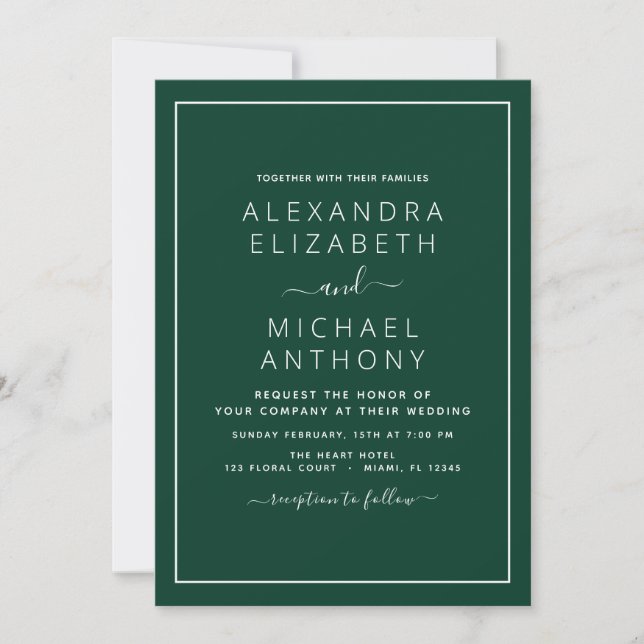 Emerald Green Wedding Modern Typography Invitation (Front)